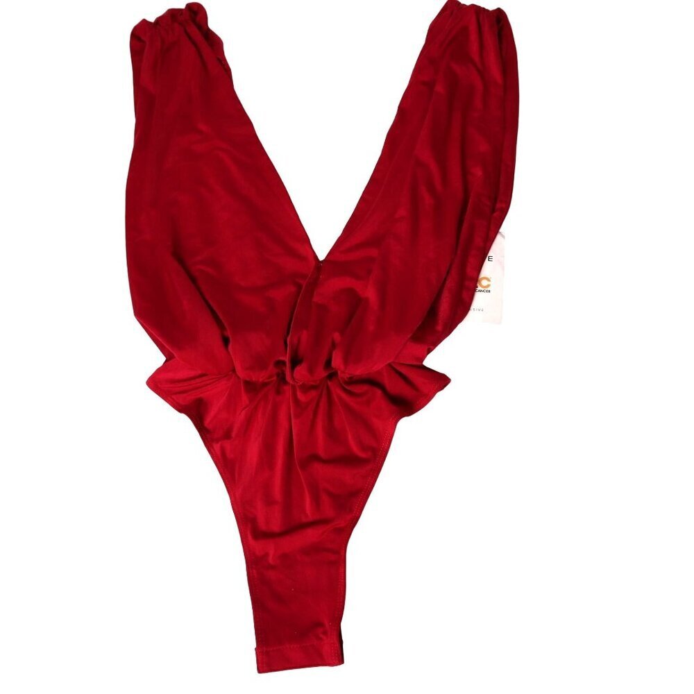 New Revolve Lovers + Friends Red Deep V-Neck Bodysuit